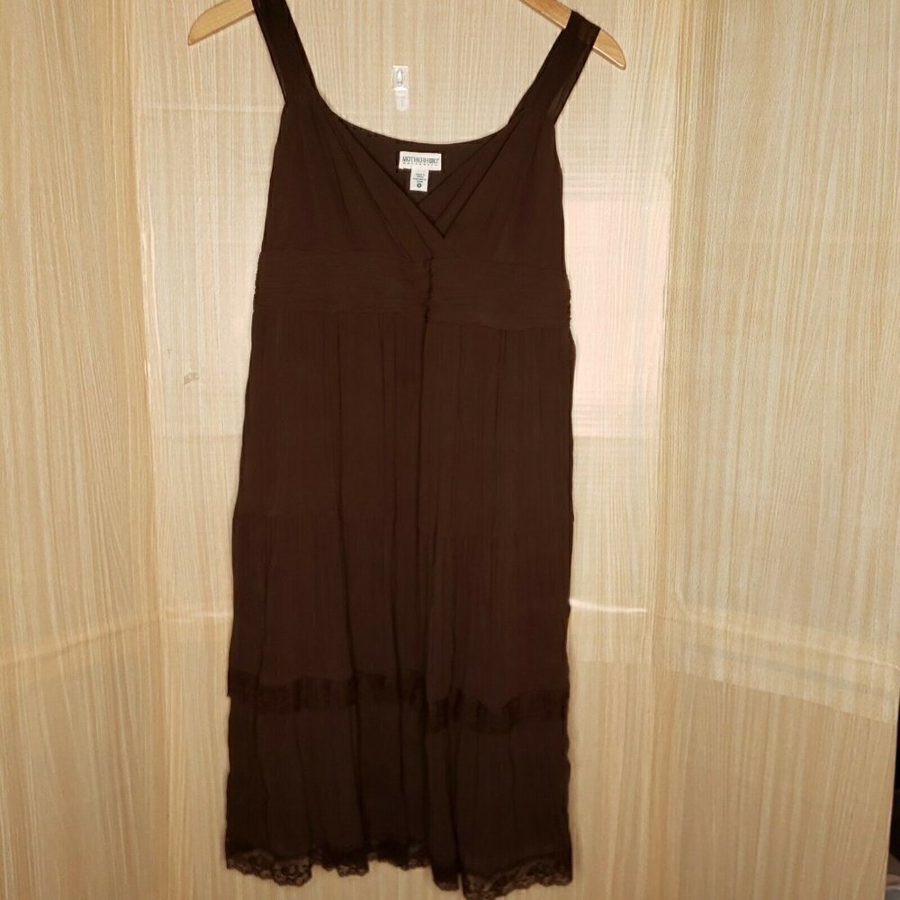 Motherhood Maternity Brown Sleeveless Gauzy Pleated Lined Midi Dress Small